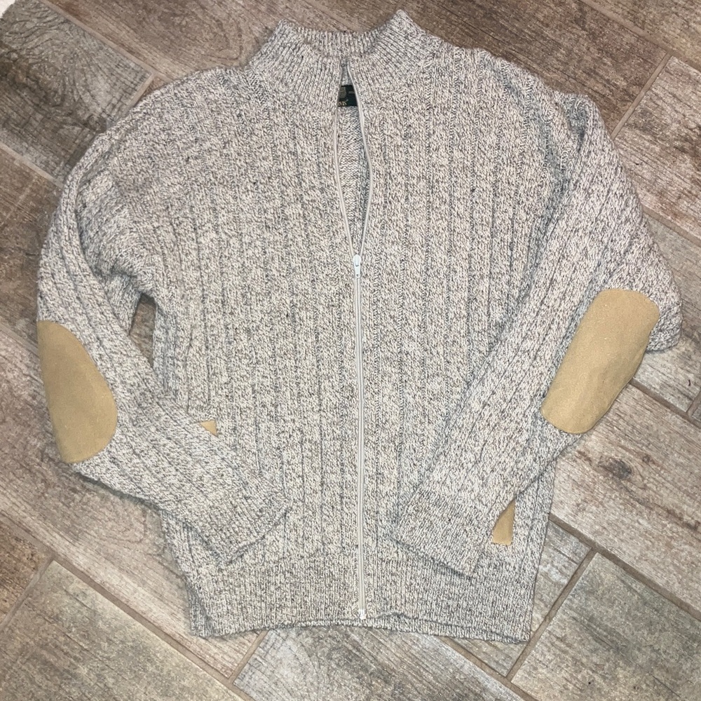 ORVIS MEN'S WOOL BLEND CARDIGAN SWEATER ZIP UP VINTAGE MADE IN USA OATMEAL